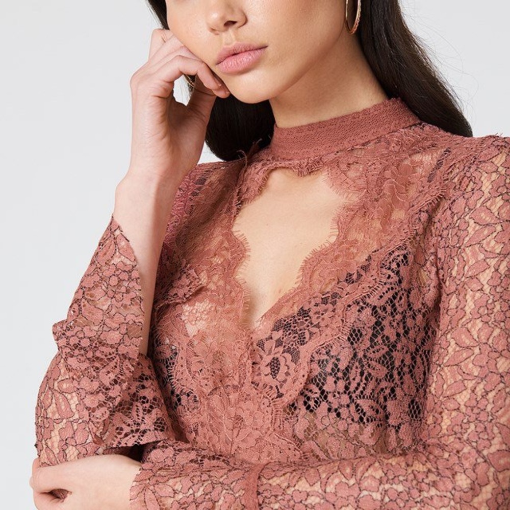 NWT Free People Tell Tale Lace Tunic Dusty Mauve - Picture 5 of 6